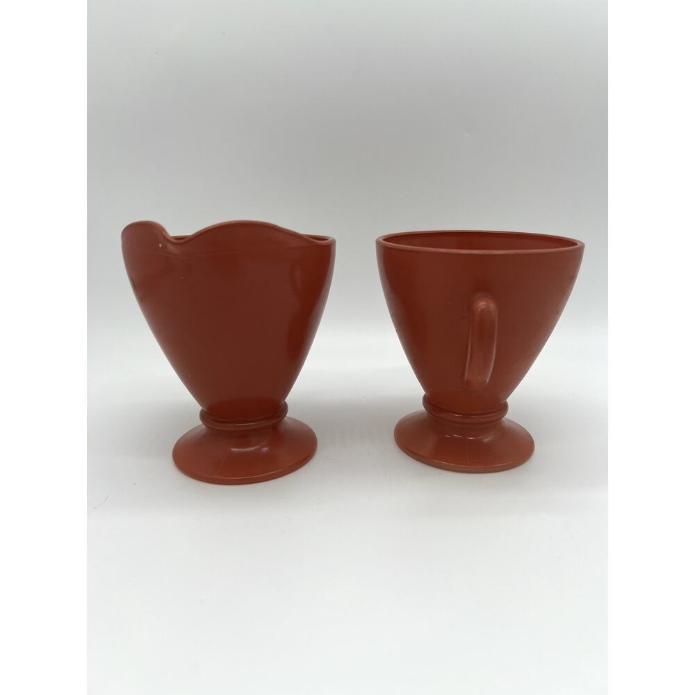 Vintage Hazel Atlas Glass Rust Orange Mid-Century Footed Open Creamer & Sugar - Picture 4 of 8